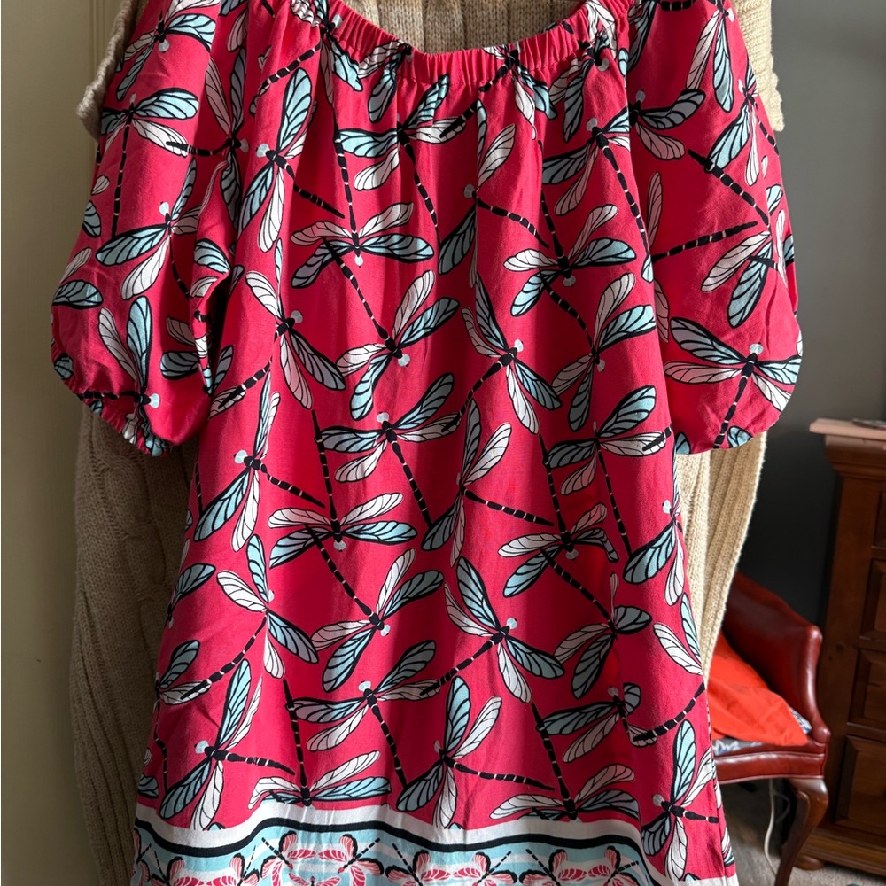 Red Dragonfly Print Top